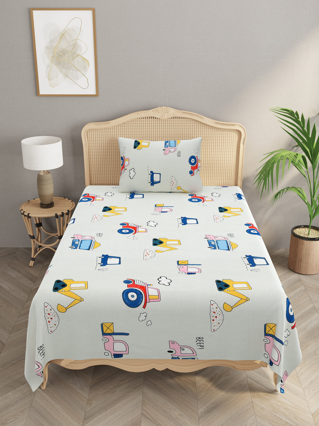 Polycotton Kids Print Single bedsheet with 1 Pillow Cover