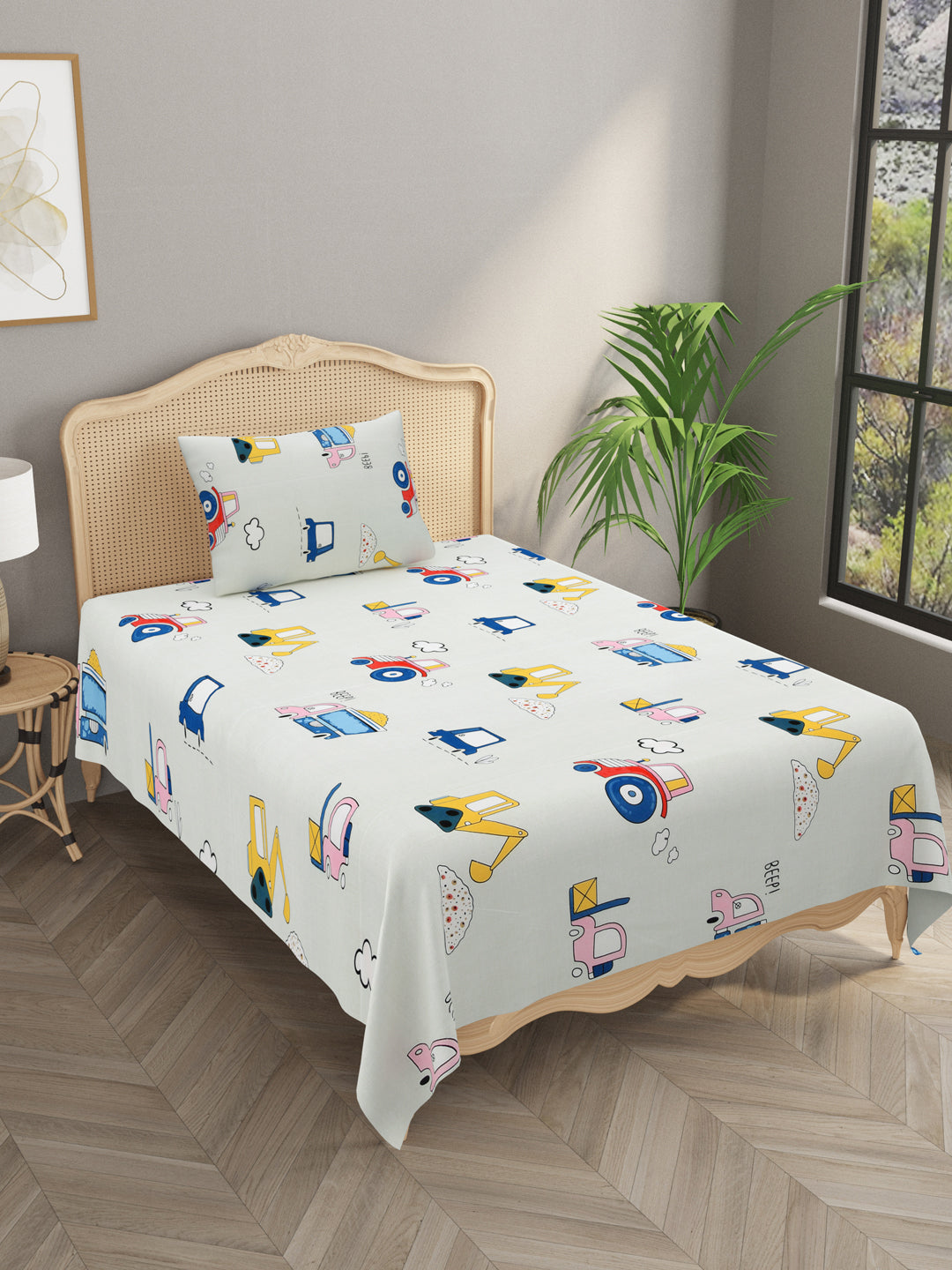 Polycotton Kids Print Single bedsheet with 1 Pillow Cover