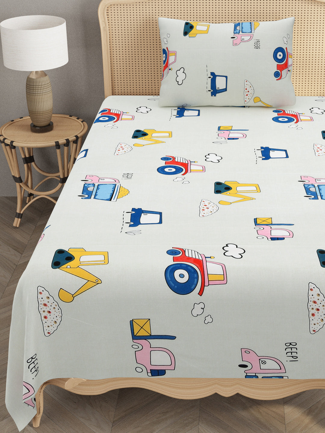 Polycotton Kids Print Single bedsheet with 1 Pillow Cover