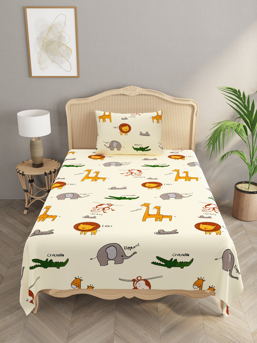Polycotton Kids Print Single bedsheet with 1 Pillow Cover