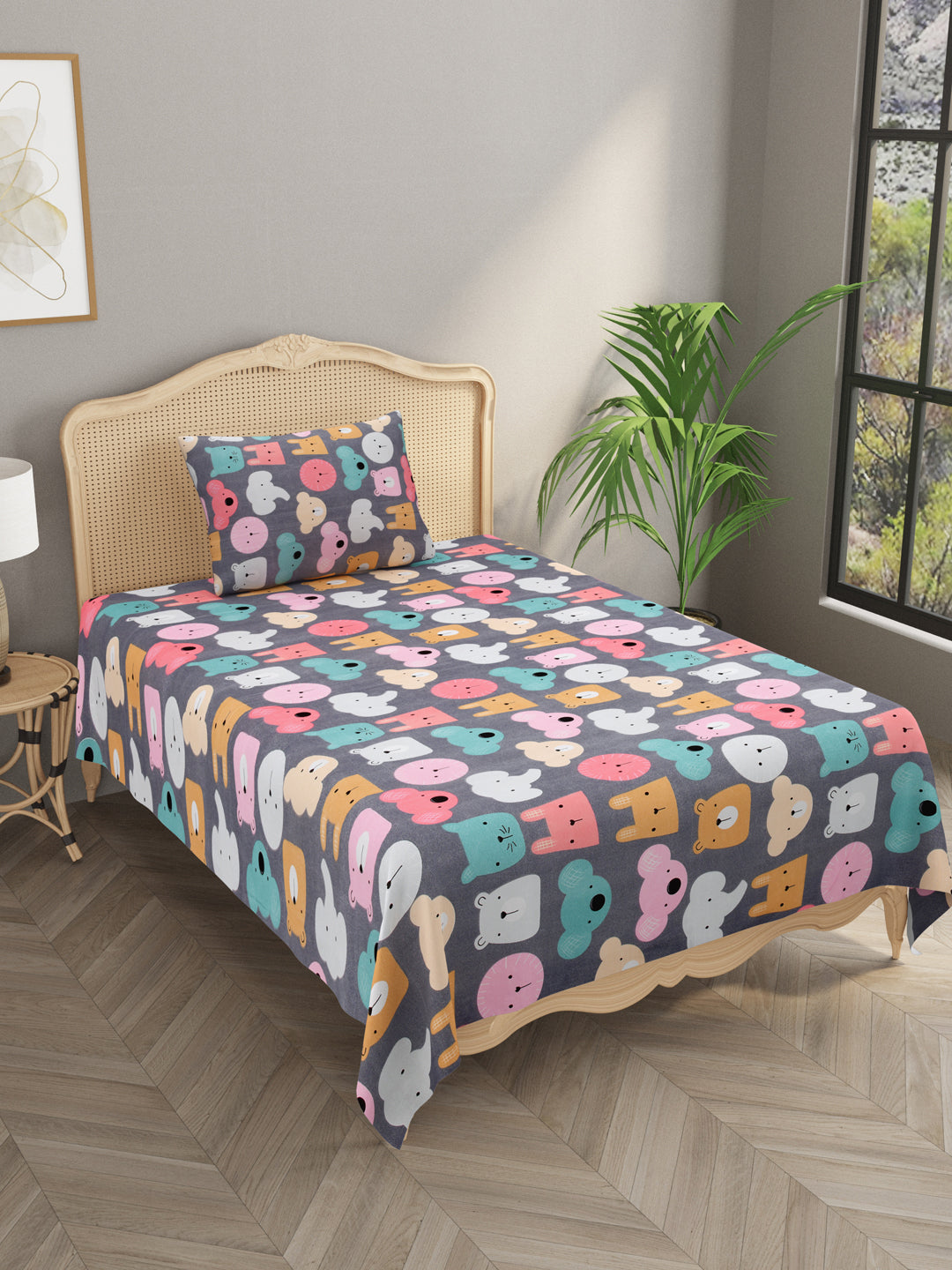 Polycotton Kids Print Single bedsheet with 1 Pillow Cover
