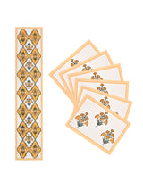Handblock Printed Canvas Cotton Table Runner With Set Of 6 Mats