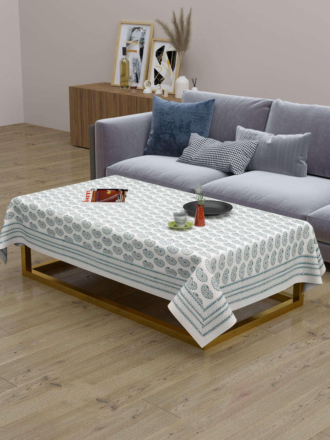 Handblock Printed Canvas Cotton Table Cloth 40X60 Inches - 4 Seater Dining Table-8