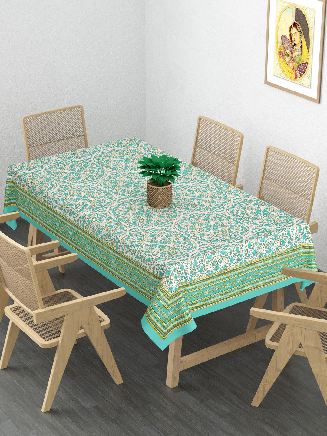 Cotton Floral Print Table Cloth 60X90 Inches - 6 Seater Dining Table