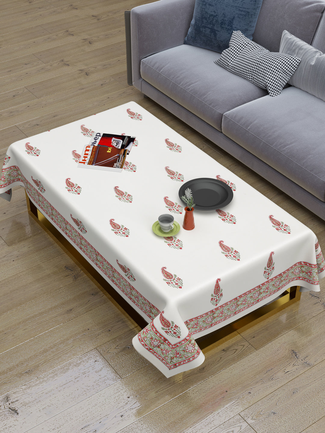 Handblock Printed Canvas Cotton Table Cloth 40X60 Inches - 4 Seater Dining Table (Copy)-6