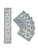 Handblock Printed Canvas Cotton Table Runner With Set Of 6 Mats
