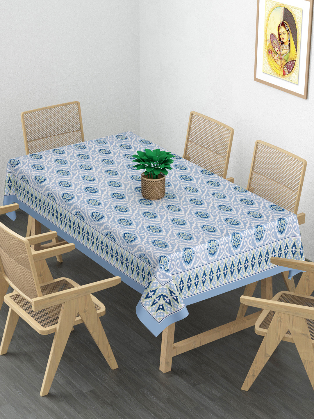 Cotton Ikat Print Table Cloth 60X90 Inches - 6 Seater Dining Table
