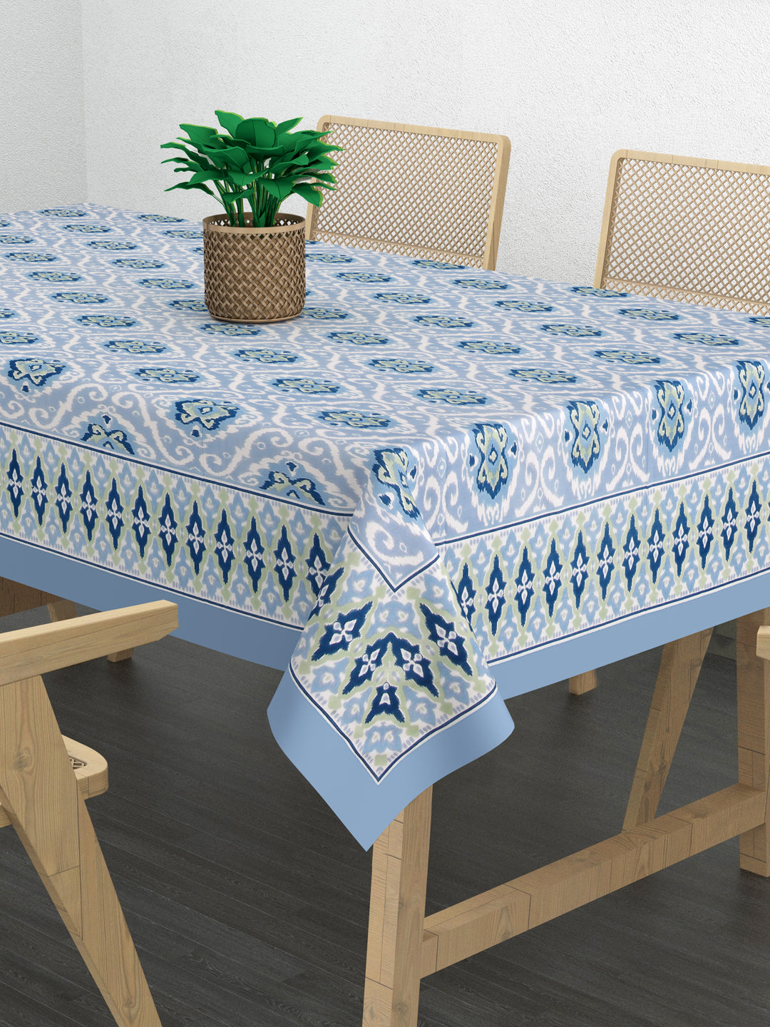Cotton Ikat Print Table Cloth 60X90 Inches - 6 Seater Dining Table