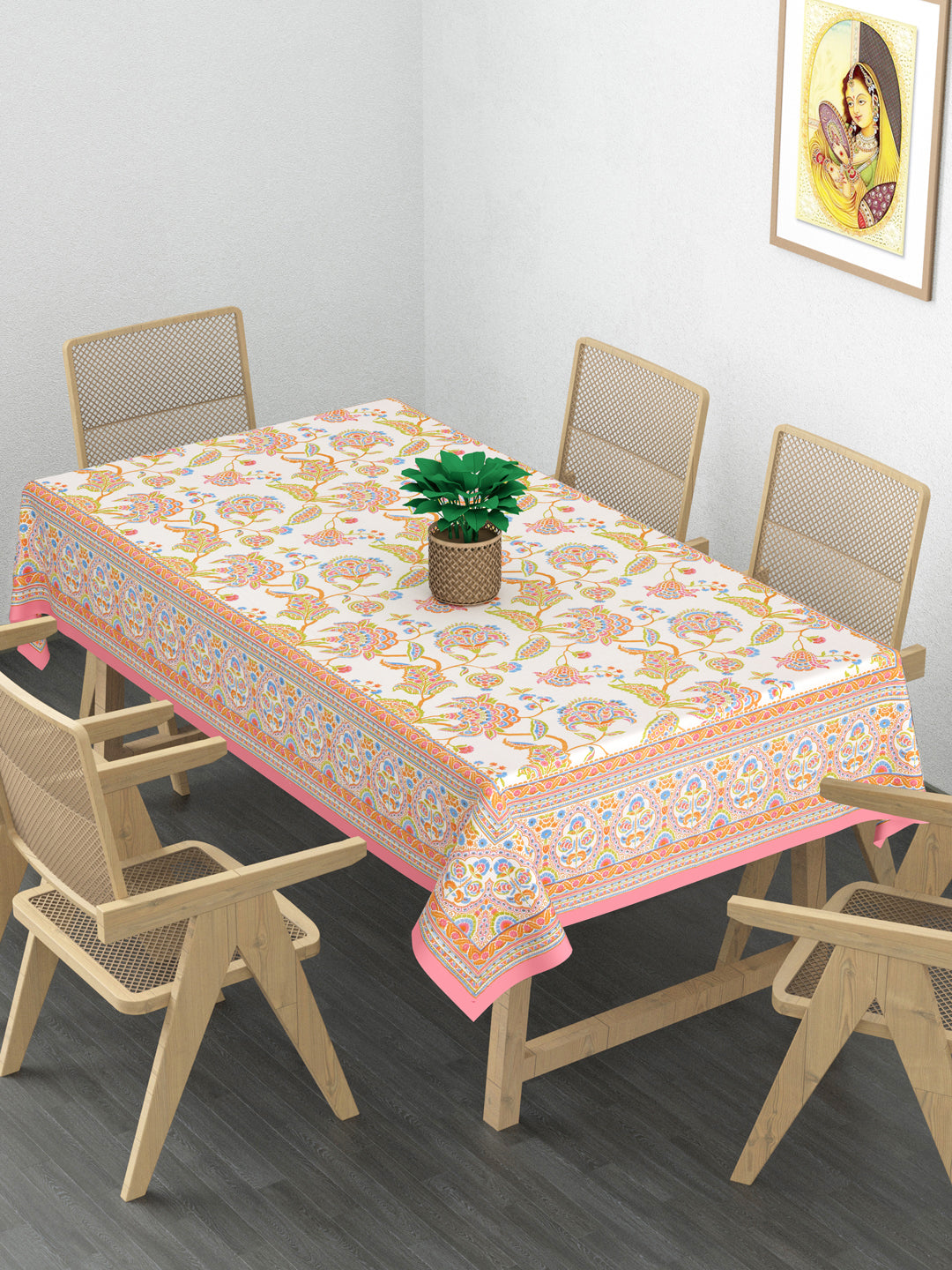 Cotton Floral Print Table Cloth 60X90 Inches - 6 Seater Dining Table