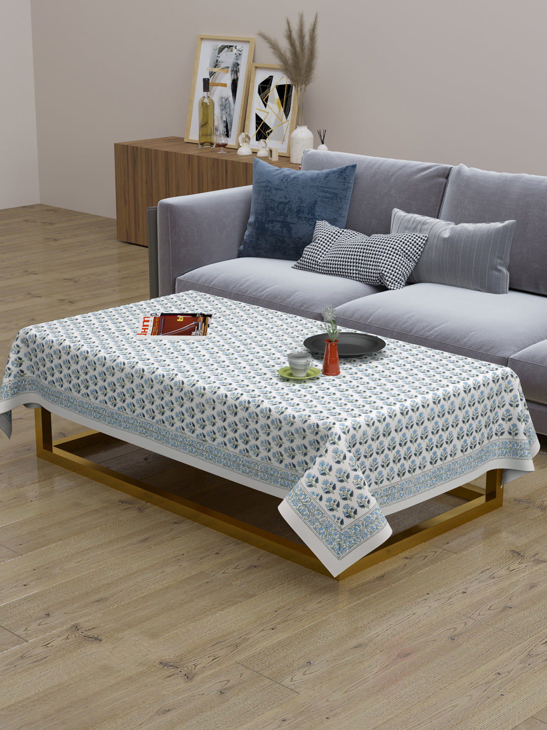 Handblock Printed Canvas Cotton Table Cloth 40X60 Inches - 4 Seater Dining Table-9