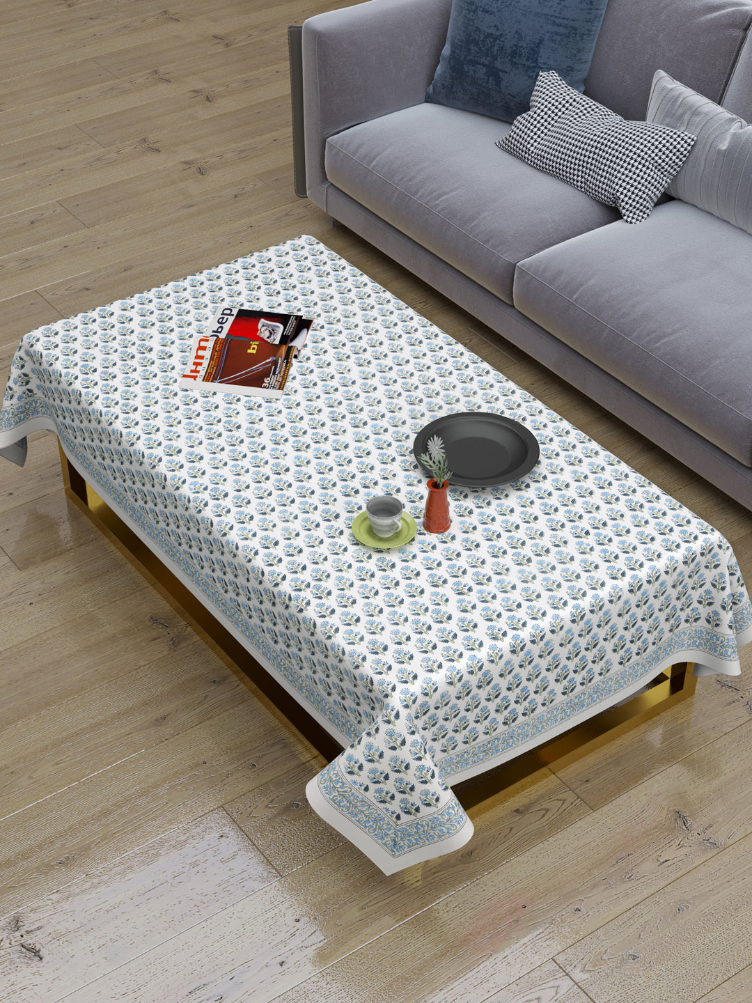 Handblock Printed Canvas Cotton Table Cloth 40X60 Inches - 4 Seater Dining Table-9