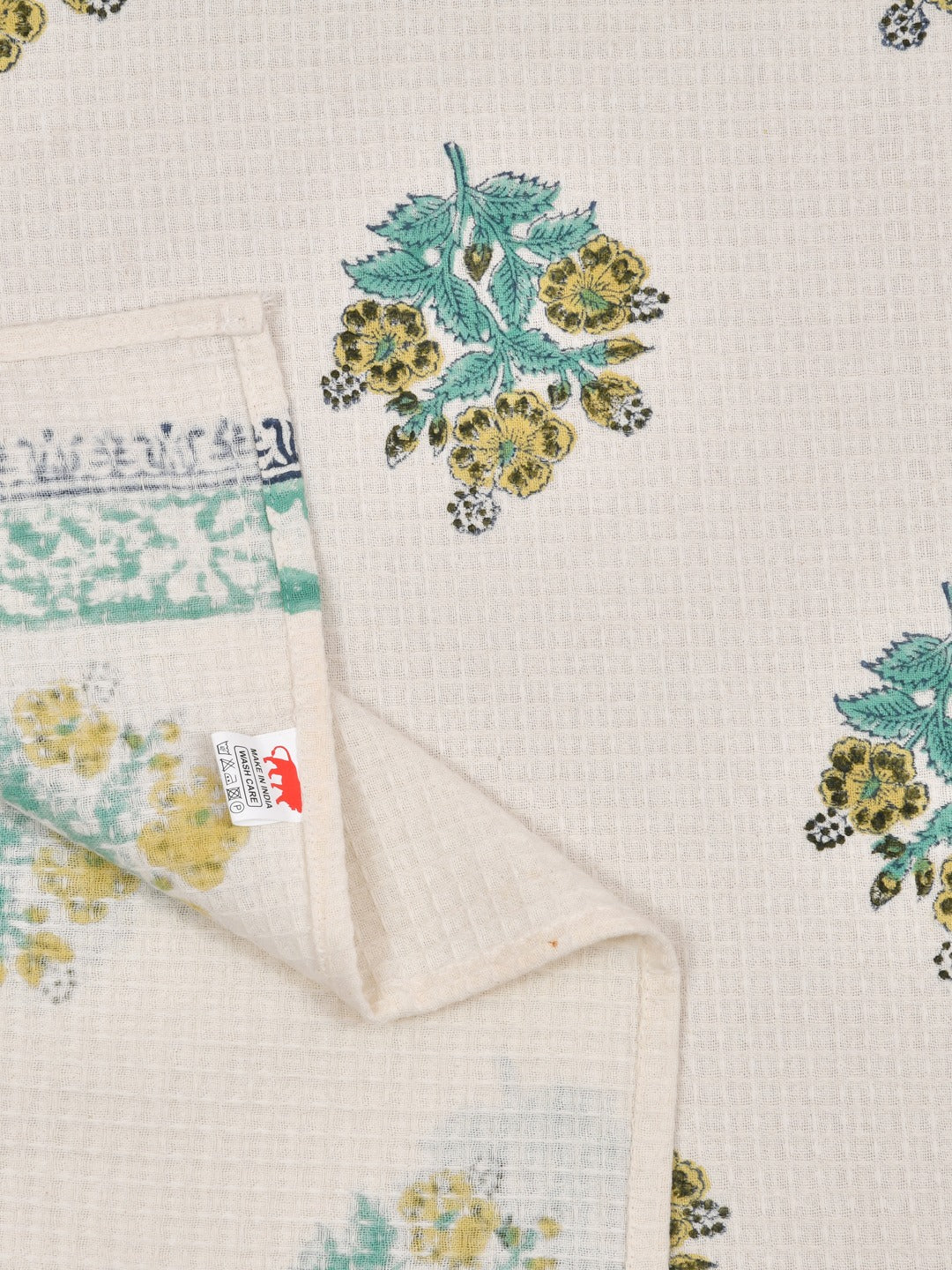 Hand Block Printed Honey Comb Cotton Hand Towel- Set of 2