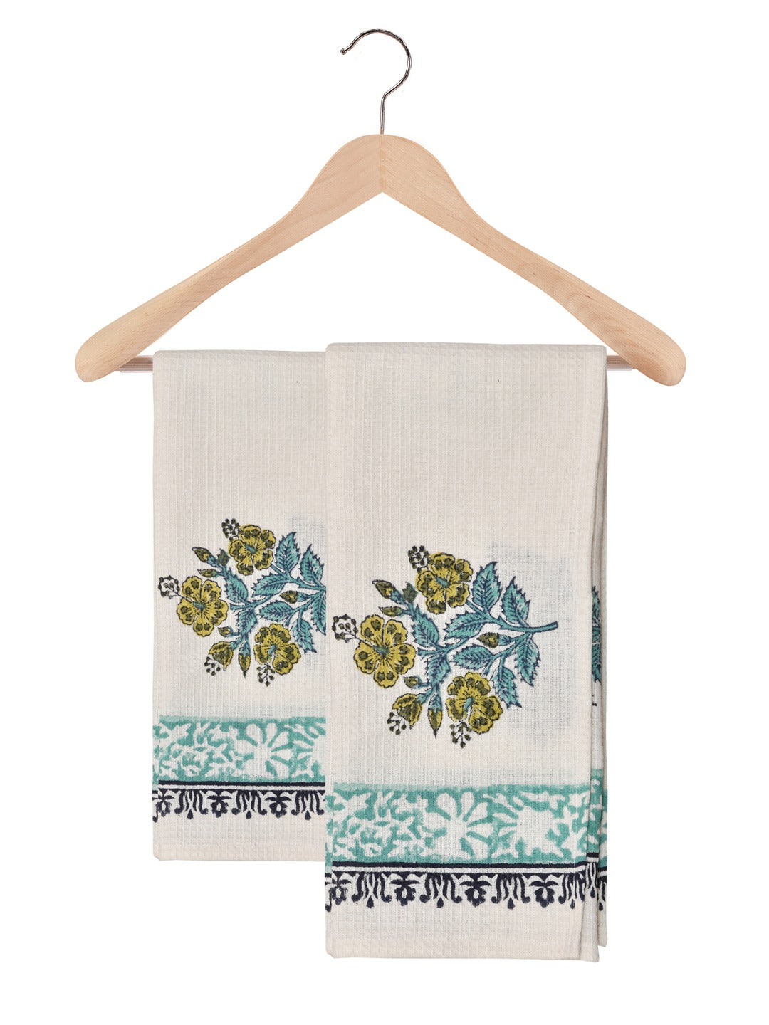 Hand Block Printed Honey Comb Cotton Hand Towel- Set of 2