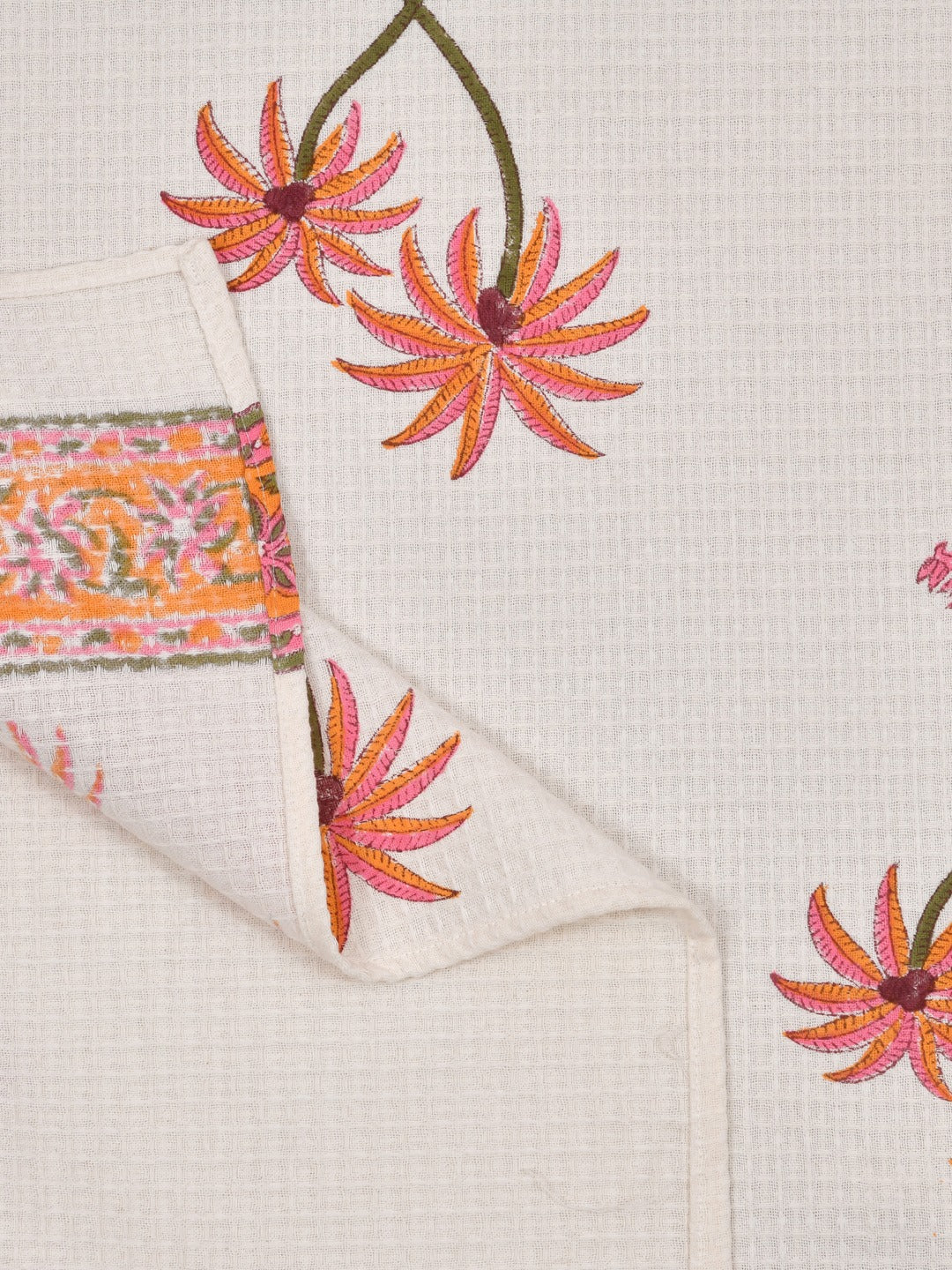 Hand Block Printed Honey Comb Cotton Hand Towel- Set of 2