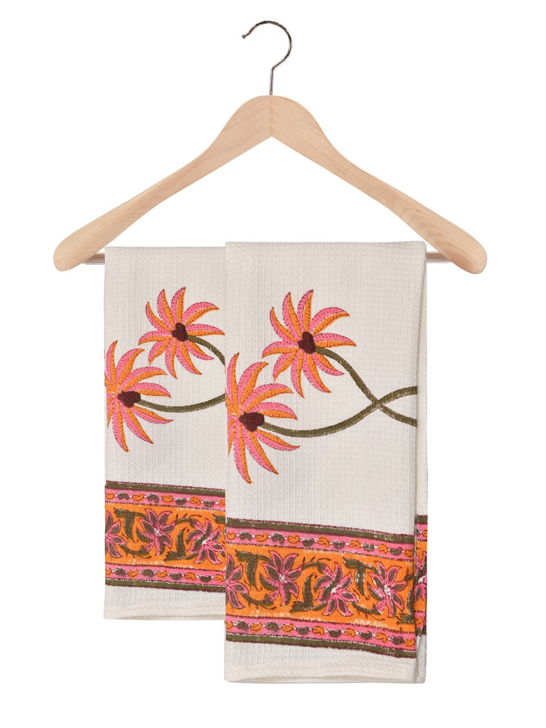 Hand Block Printed Honey Comb Cotton Hand Towel- Set of 2