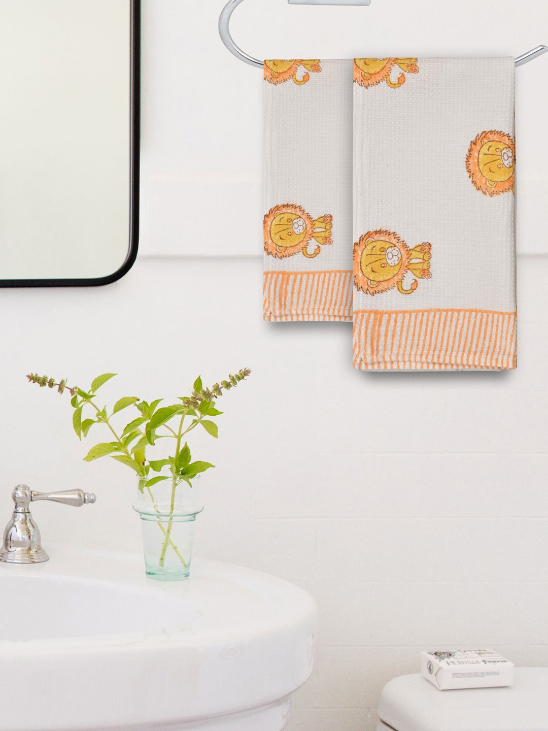 Hand Block Printed Honey Comb Cotton Hand Towel- Set of 2