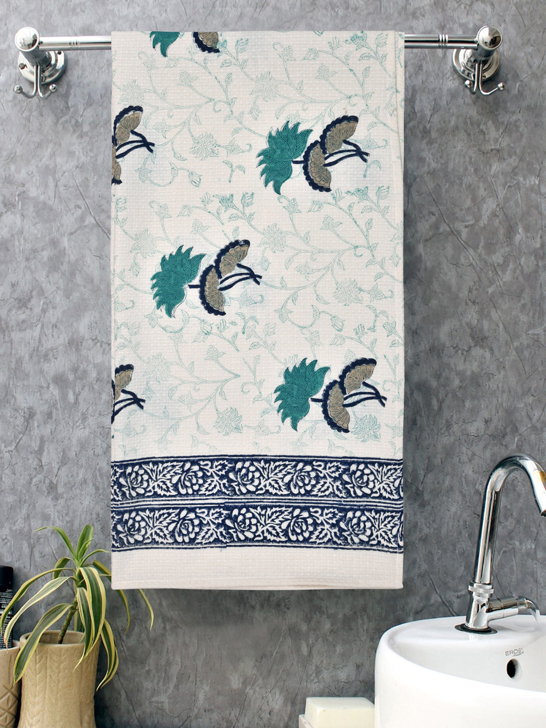Hand Block Printed Honey Comb Cotton Bath Towel17060210