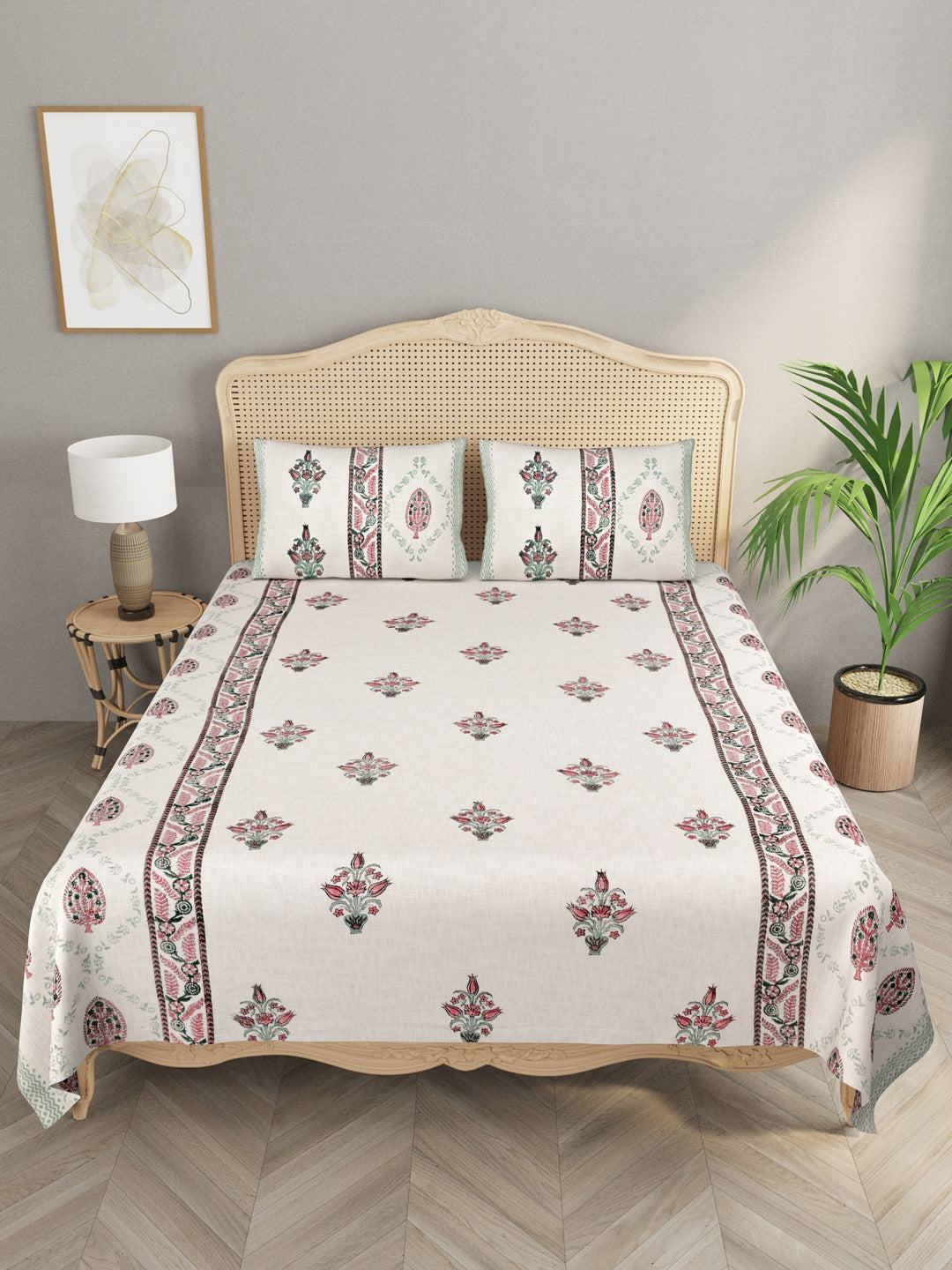 Handblock printed Slub Cotton Bedcover - Double King with 2 Pillow Covers