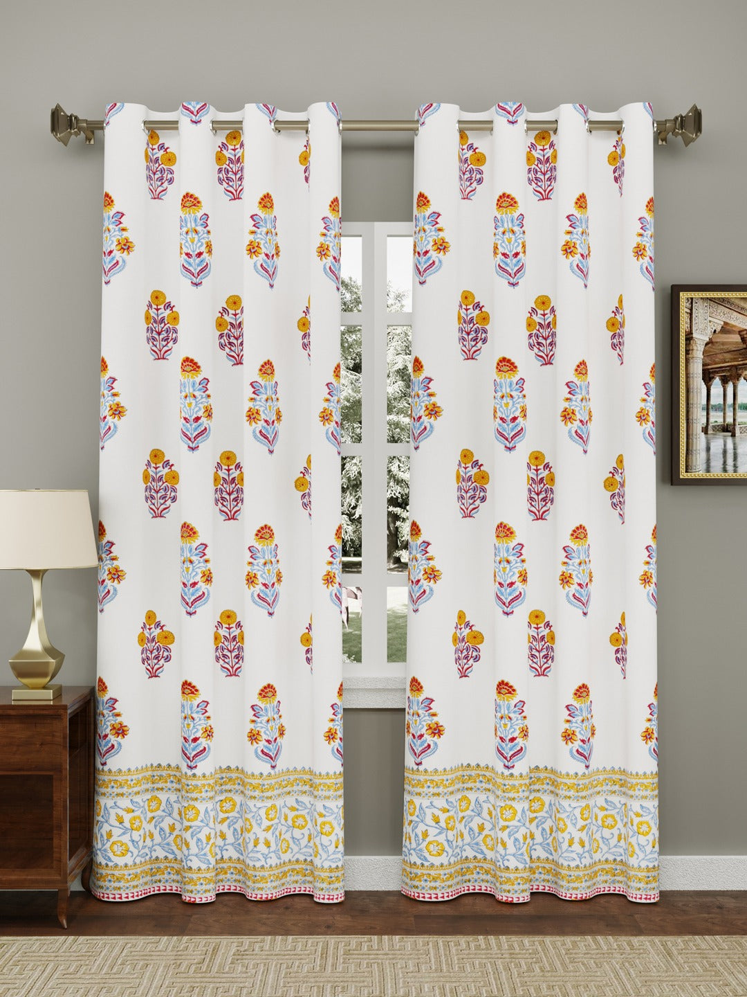 Set of 2 Cotton Handblock Printed Cotton Door Curtain - 7X5 Feet
