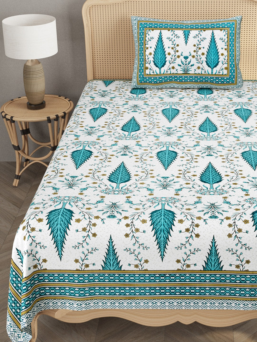 Cotton Floral Print Single bedsheet with 1 Pillow Cover