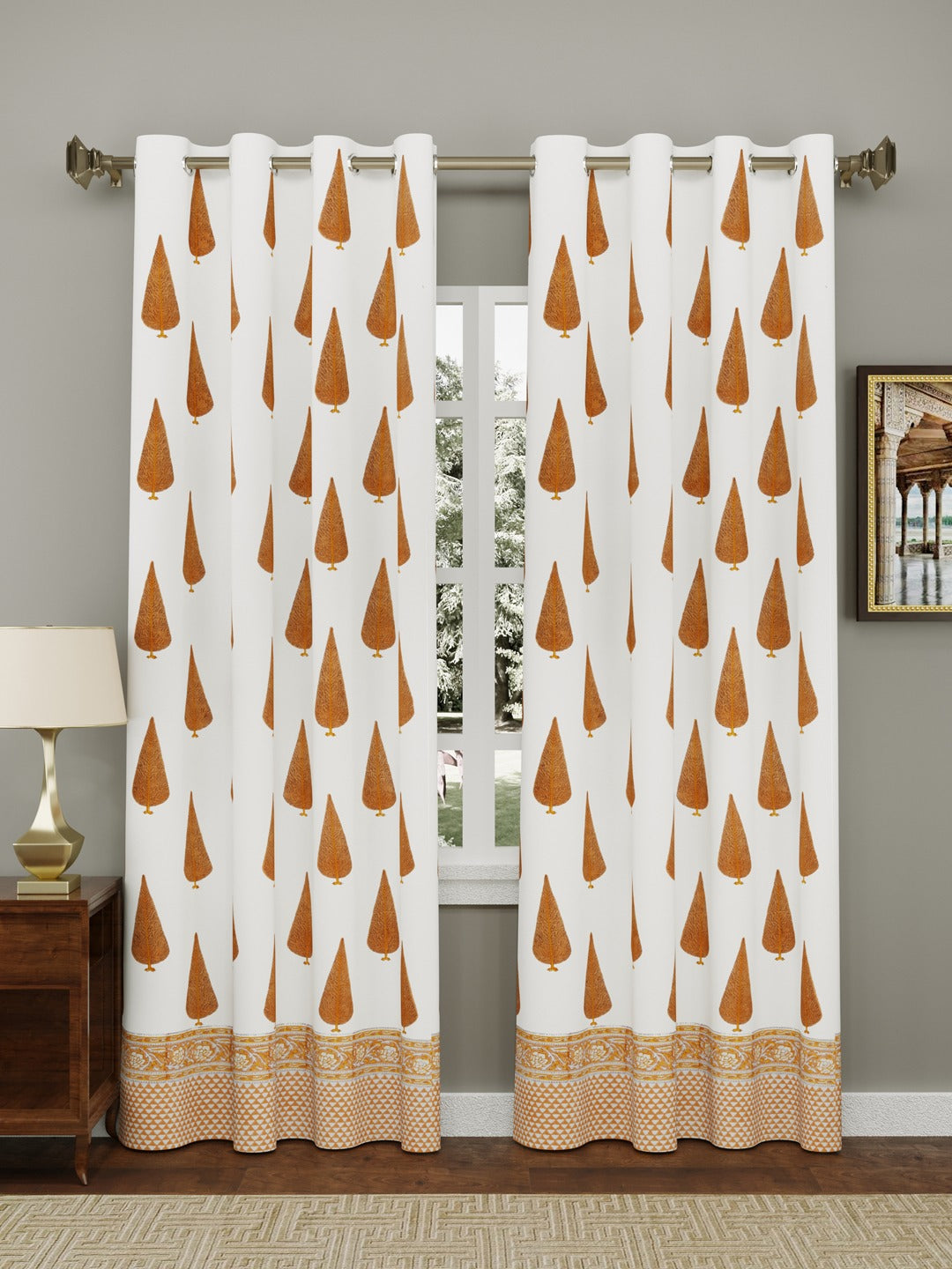 Set of 2 Cotton Handblock Printed Cotton Door Curtain - 7X5 Feet