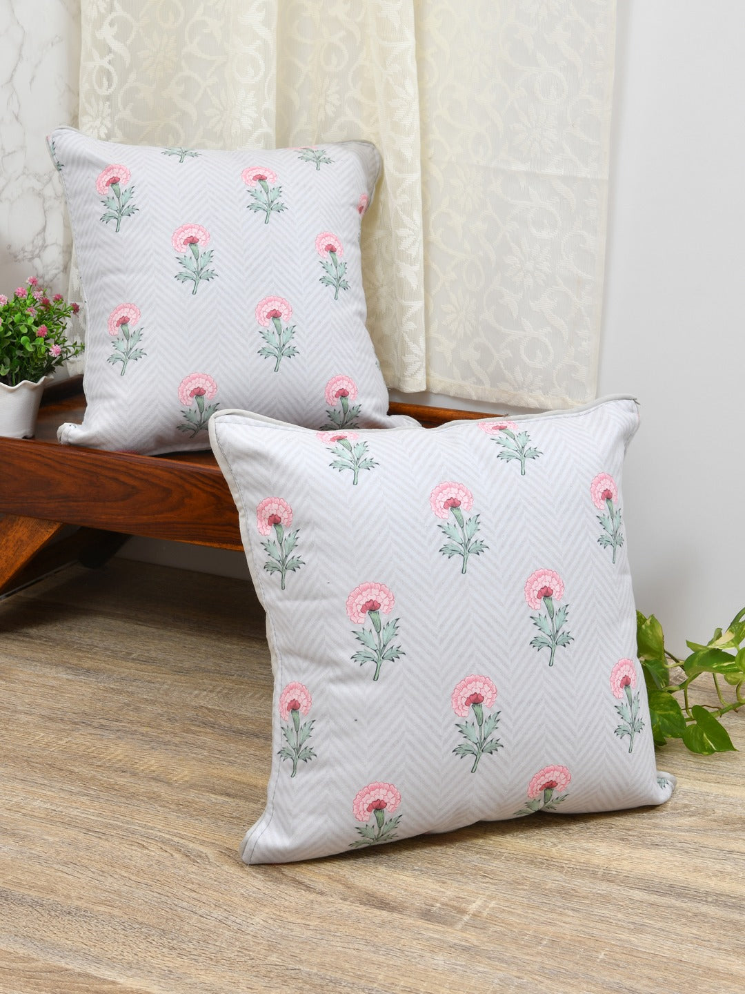 Set of 2 Polycotton Cushion Covers - 16 Inches
