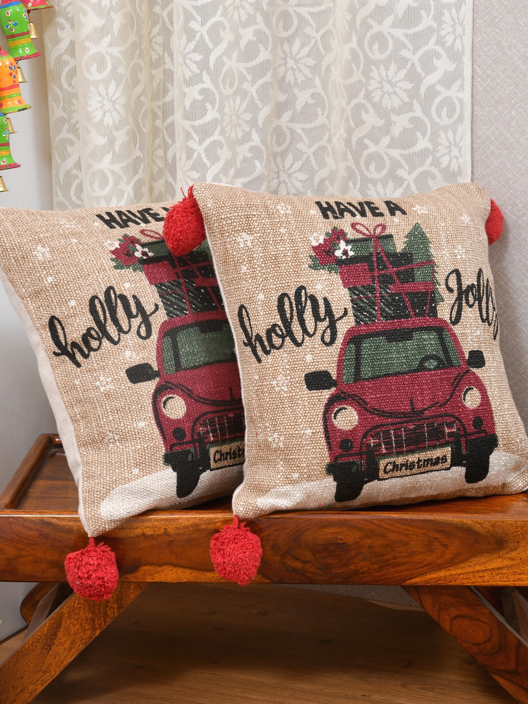 X-Mas Collection: Set of 2 Cotton Cushion Covers - 16 Inches