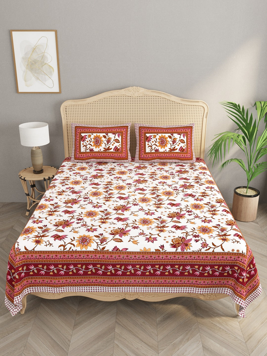 Cotton Printed Double Bed Sheet with 2 Pillow Cover