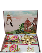 Diwali Gift Box | 1 Double Bedsheet, 1 Pair Door Hanging, 1 Metal Urli, 2 Laddoo Candles