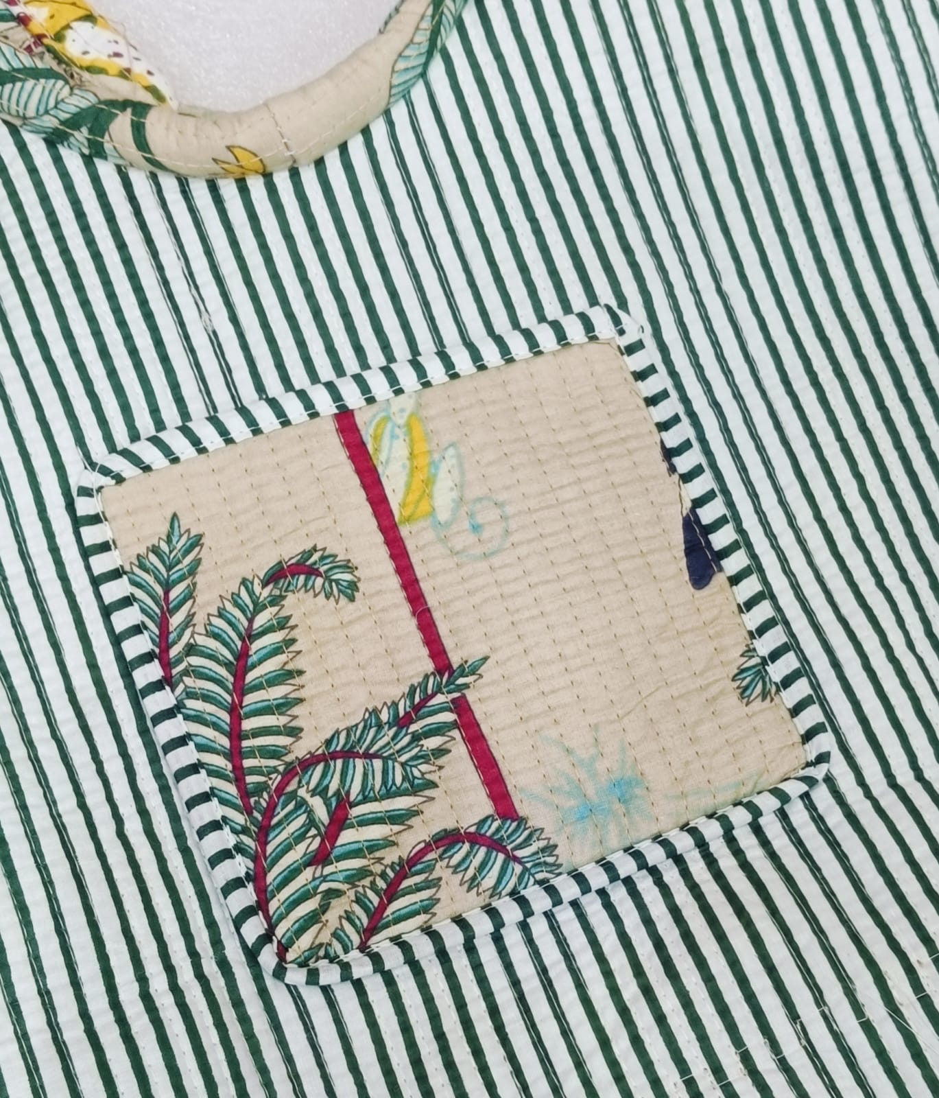 Handblock Printed Cotton Tote Bag with Unique Moon-Shaped Handle- 14x14x6 inches