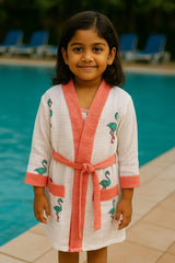 Handblock printed waffle cotton bathrobe for kids - 4-13 years old