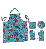 Cotton Unisex 1 Apron with 2 Microwave Gloves, 1 Roti Cover & 1 Microwave Pot Holder Trivets