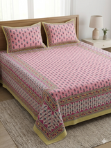 Floral Print Cotton Double King Bedsheet with 2 Pillow Covers