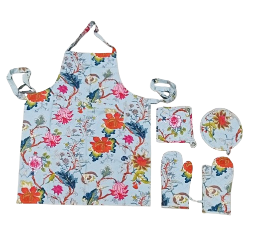 Cotton Unisex 1 Apron with 2 Microwave Gloves, 1 Roti Cover & 1 Microwave Pot Holder Trivets