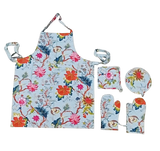 Cotton Unisex 1 Apron with 2 Microwave Gloves, 1 Roti Cover & 1 Microwave Pot Holder Trivets