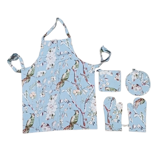 Cotton Unisex 1 Apron with 2 Microwave Gloves, 1 Roti Cover & 1 Microwave Pot Holder Trivets