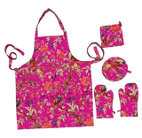 Cotton Unisex 1 Apron with 2 Microwave Gloves, 1 Roti Cover & 1 Microwave Pot Holder Trivets