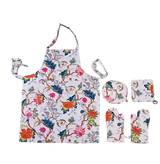 Cotton Unisex 1 Apron with 2 Microwave Gloves, 1 Roti Cover & 1 Microwave Pot Holder Trivets