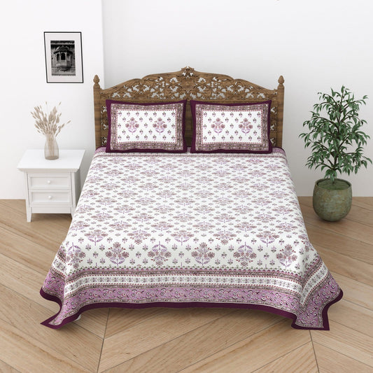 Floral Print Cotton Double King Bedsheet with 2 Pillow Covers