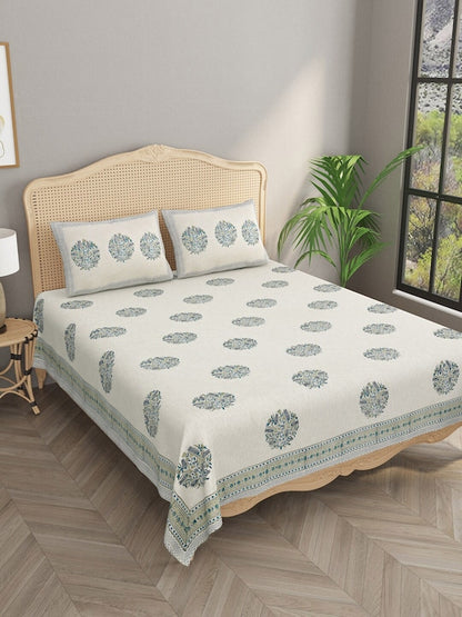 Handblock printed Slub Cotton Bedcover - Double King with 2 Pillow Covers