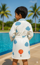 Handblock printed waffle cotton bathrobe for kids - 4-13 years old