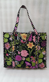 Handblock Printed Quilted Tote Bag with concealed zip ( 17x18x 6 inches)