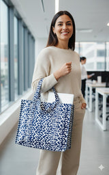 Structured Tote Bag without zip - 100% cotton Handblock printed 17x18x6 inches