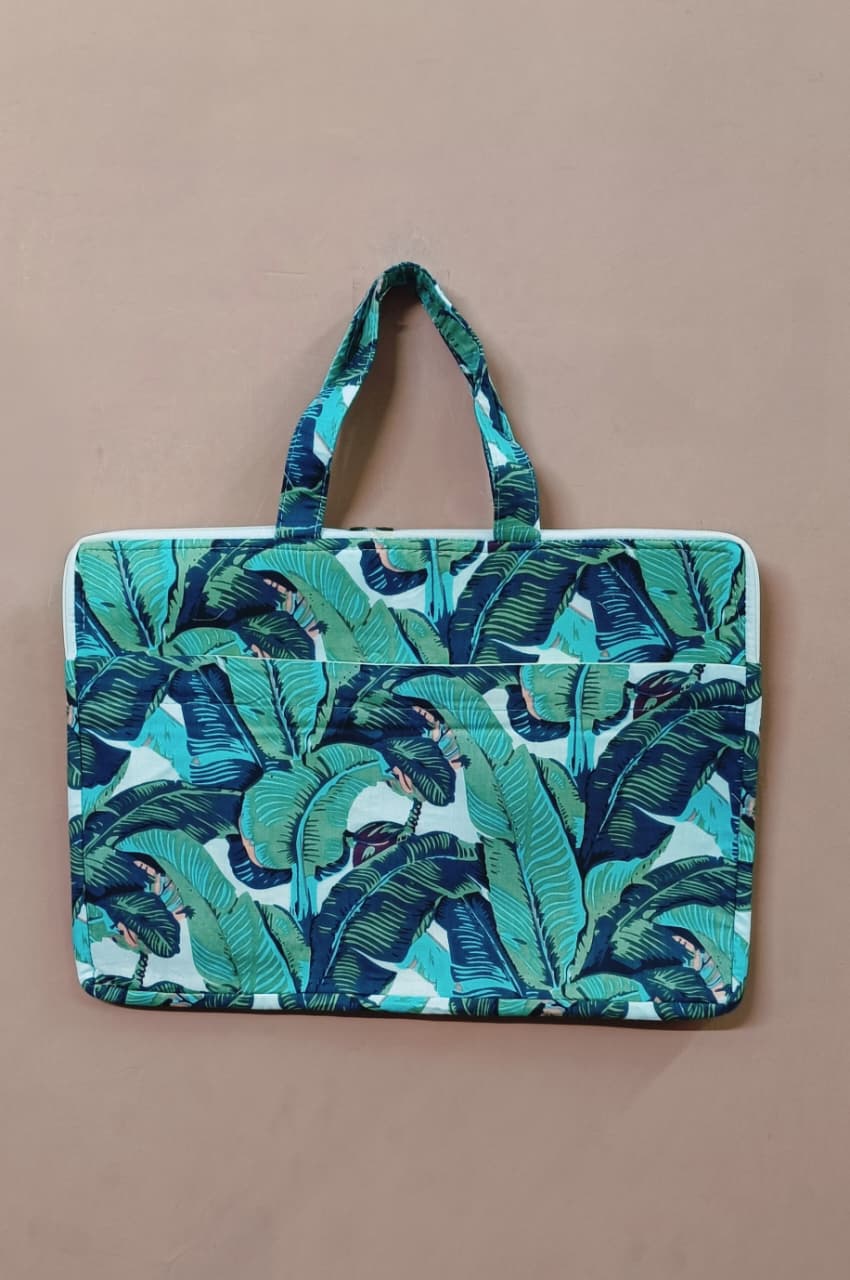 Laptop Bag with Handle -100% Cotton with handblock print and cushion support - 13-15 inches