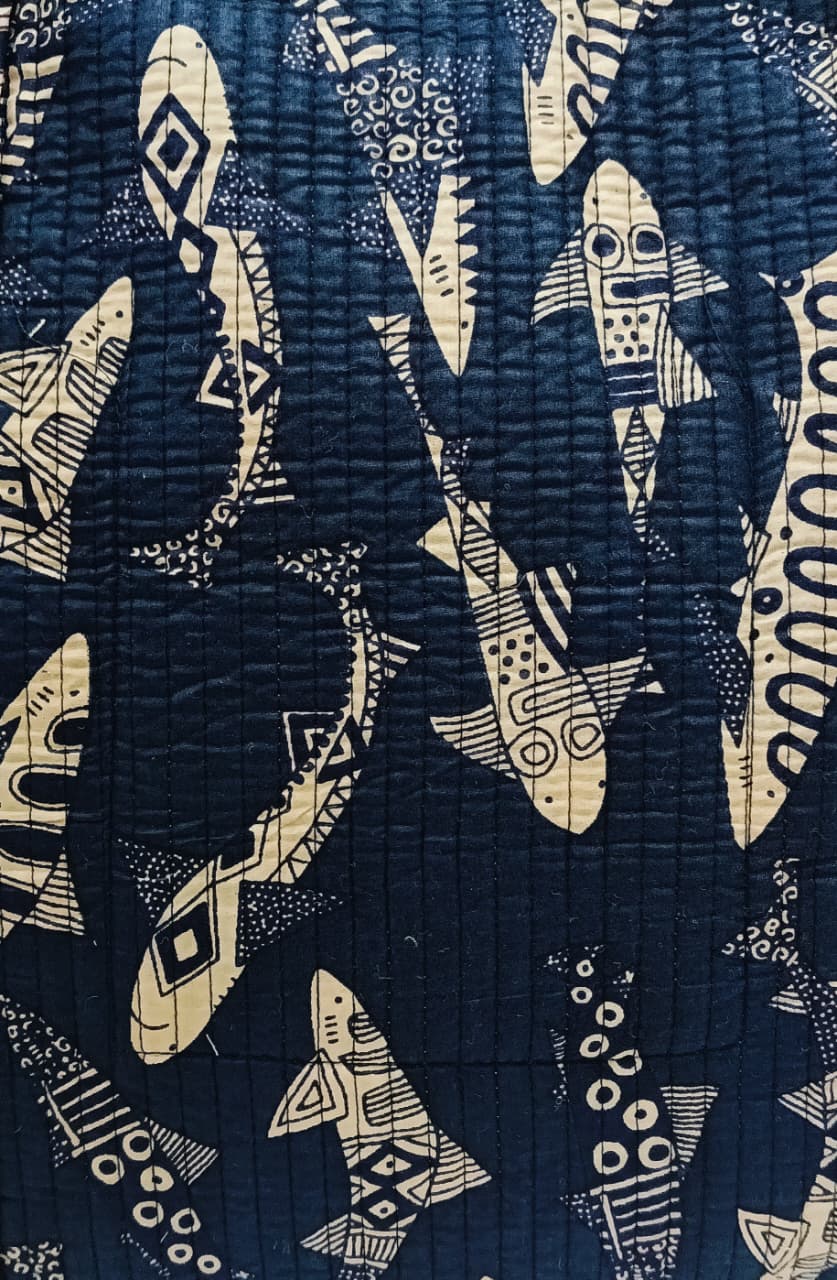 Handblock Printed Quilted Tote Bag with concealed zip ( 17x18x 6 inches)