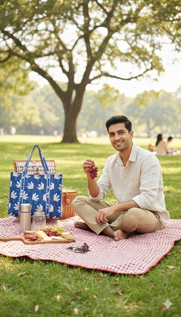 Handblock Printed Quilted Tote Bag without zip/button 17x18x 6 inches