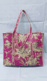 Handblock Printed Quilted Tote Bag without zip/button 17x18x 6 inches