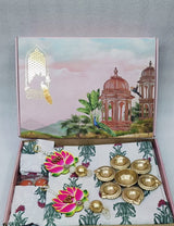 Diwali Gift Box | 1 Double Bedsheet, 1 Pair Door Hanging, 1 Metal Urli, 2 Laddoo Candles
