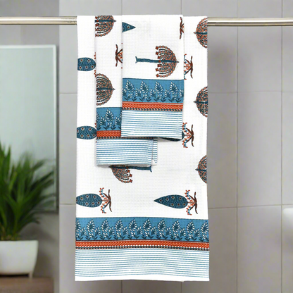 Gift Set - Handblock Printed Towels - 1 Bath + 2 Hand Towels