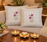Diwali Home Décor Gift Box with 2 Cushion Covers, 1Handmade Floral Soy Wax Candle & 2 Metal Diyas